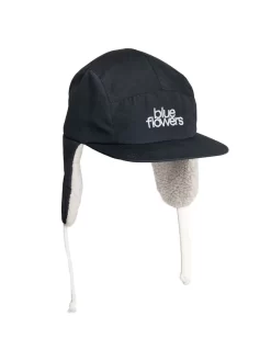 Blue Flowers Witness Ear Flap Hat - Black