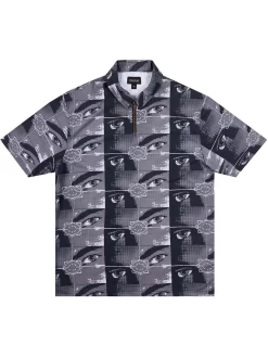 Bronze 56K Faces Zip Polo - Greyscale