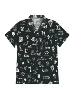 Paradise Decal Hell Open Collar S/S Shirt - Black