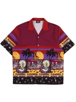 Pleasures Beach Button Down Shirt - Burgundy