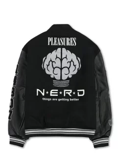 Pleasures X N.E.R.D Varsity Jacket - Black -ActiveWear Haven pleasures nerd varsity jacket black 02